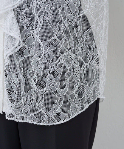 透視蕾絲荷葉邊襯衫