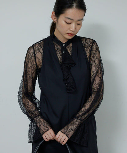 透視蕾絲荷葉邊襯衫