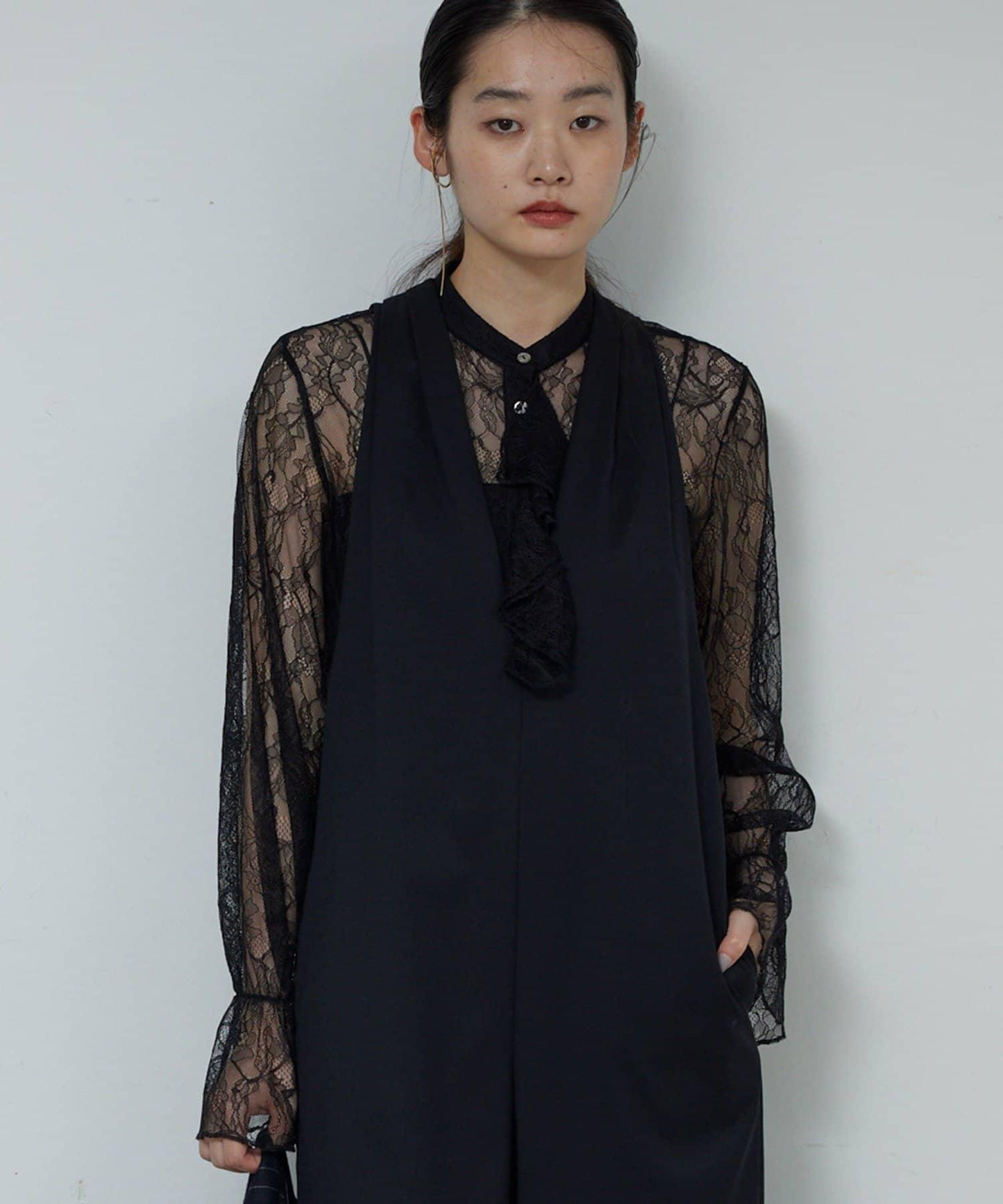 透視蕾絲荷葉邊襯衫