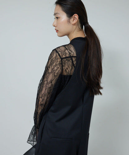 透視蕾絲荷葉邊襯衫