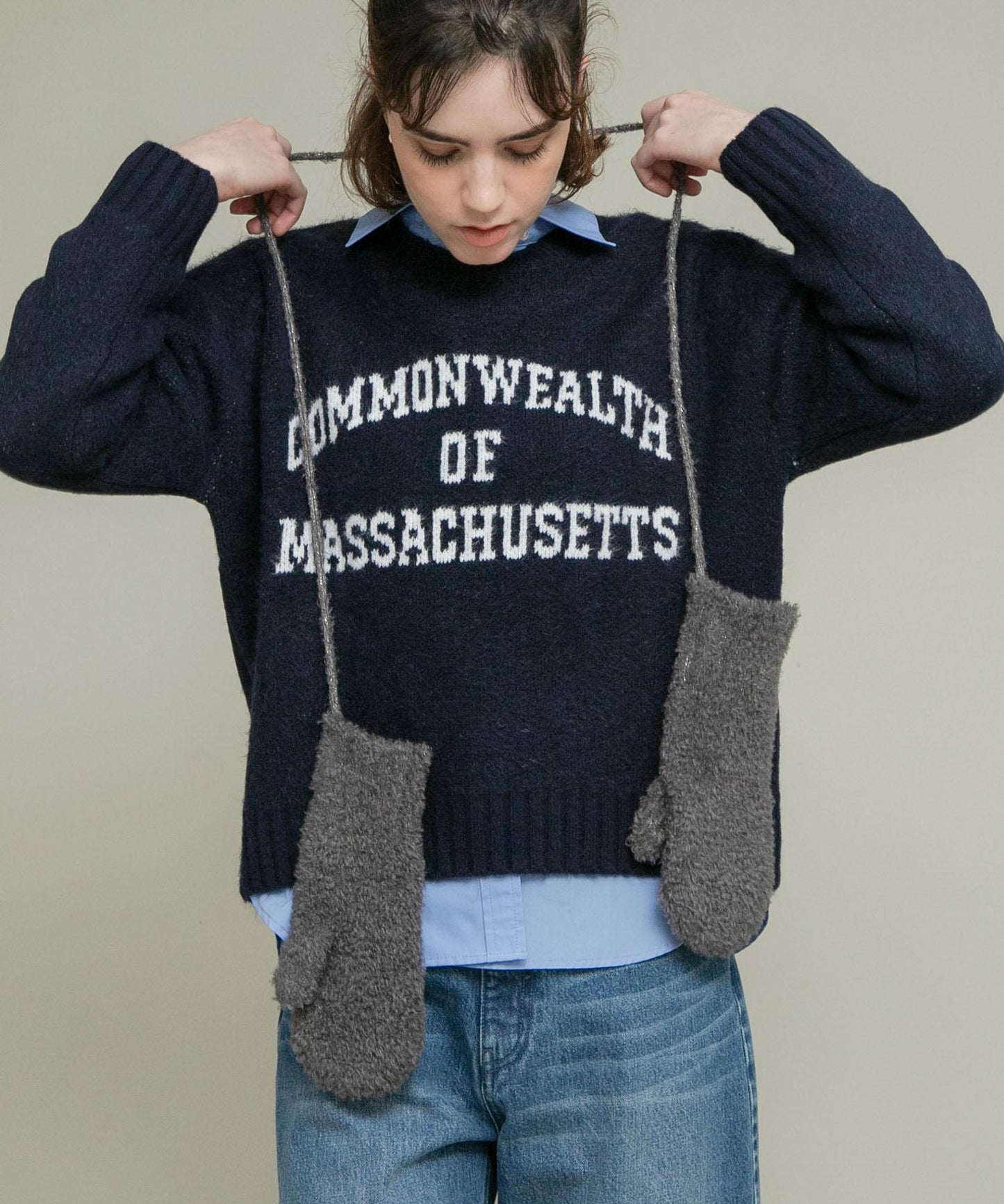 亮片圈圈紗針織連指手套