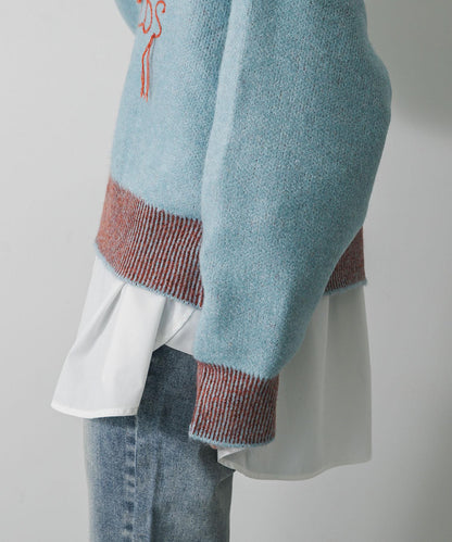 徽標刺繡拼色羅紋針織衫