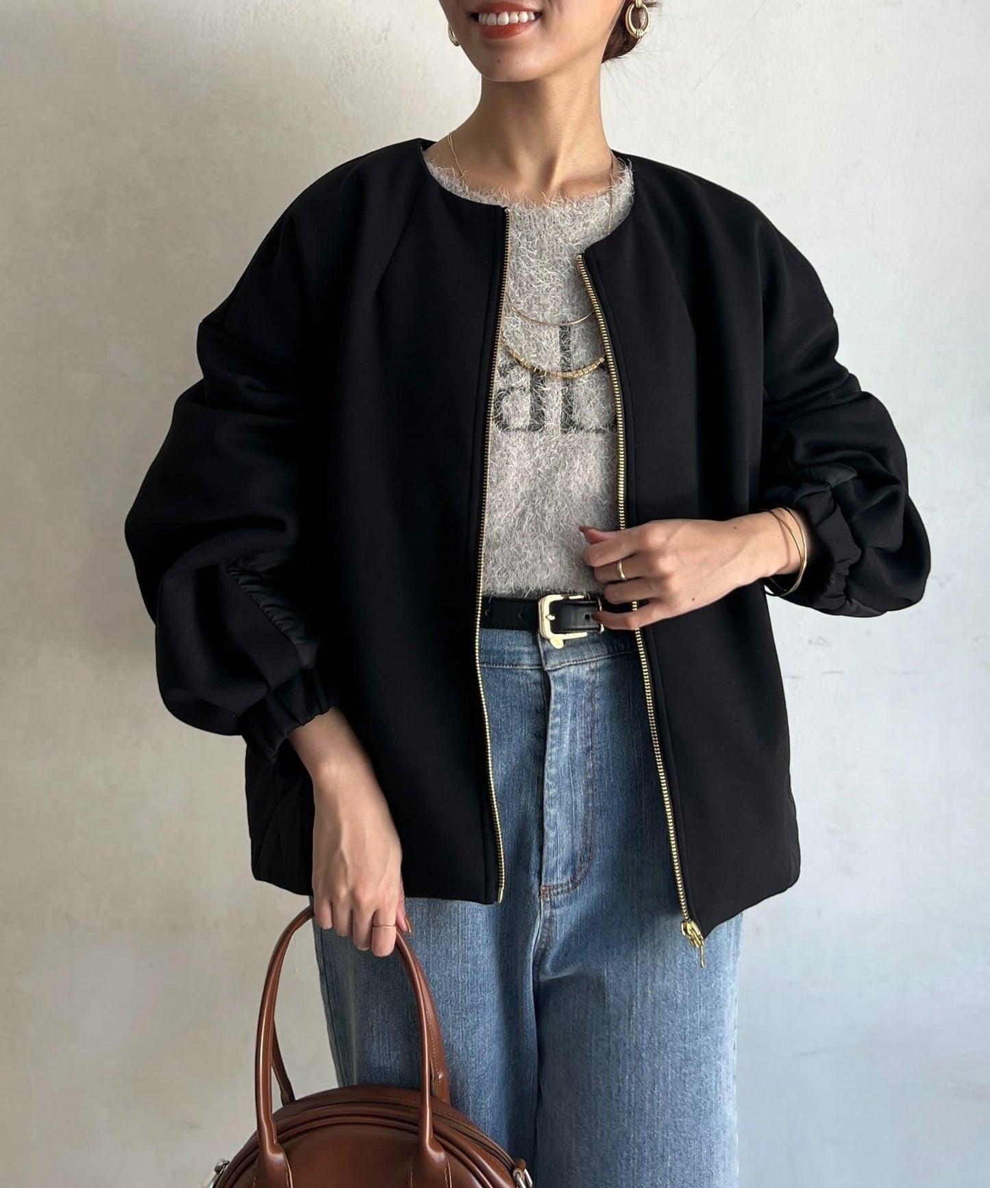 拼接絎縫繭型夾克