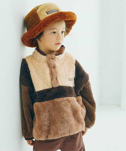 拼色仿皮草抓絨套頭衫