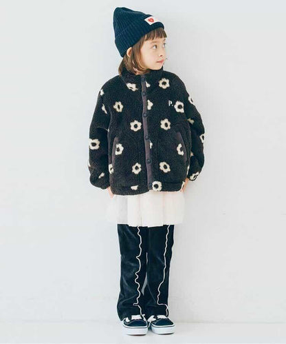 拼色波浪邊彈力針織燈芯絨褲