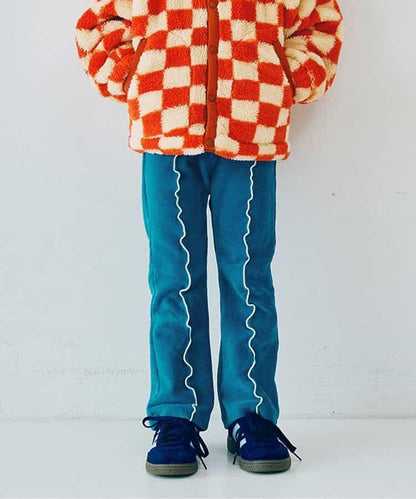 拼色波浪邊彈力針織燈芯絨褲