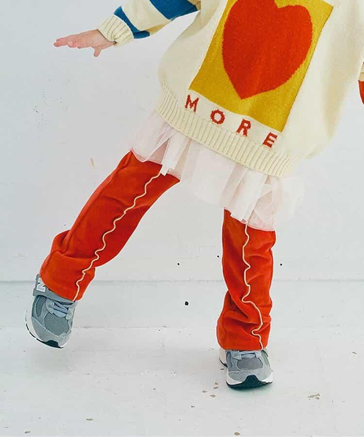 拼色波浪邊彈力針織燈芯絨褲