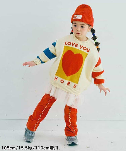 拼色波浪邊彈力針織燈芯絨褲