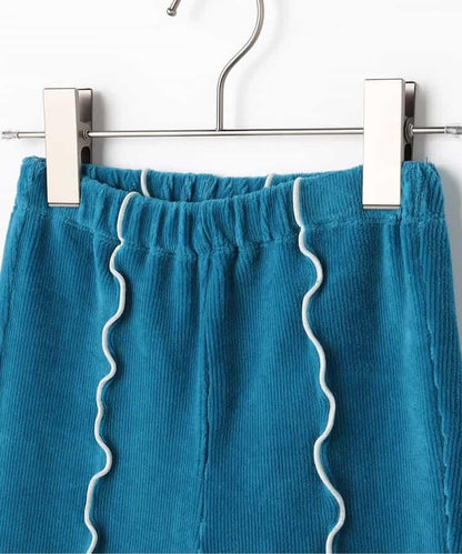 拼色波浪邊彈力針織燈芯絨褲
