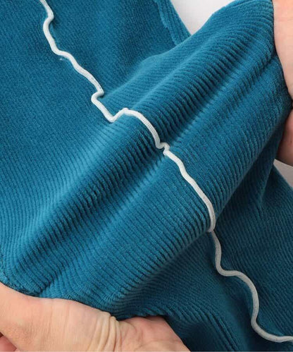 拼色波浪邊彈力針織燈芯絨褲