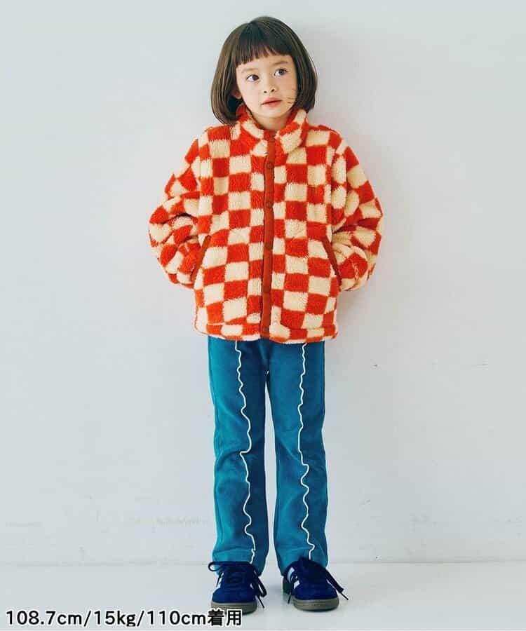 拼色波浪邊彈力針織燈芯絨褲