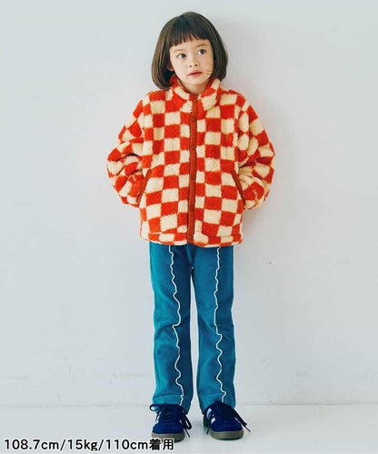 拼色波浪邊彈力針織燈芯絨褲