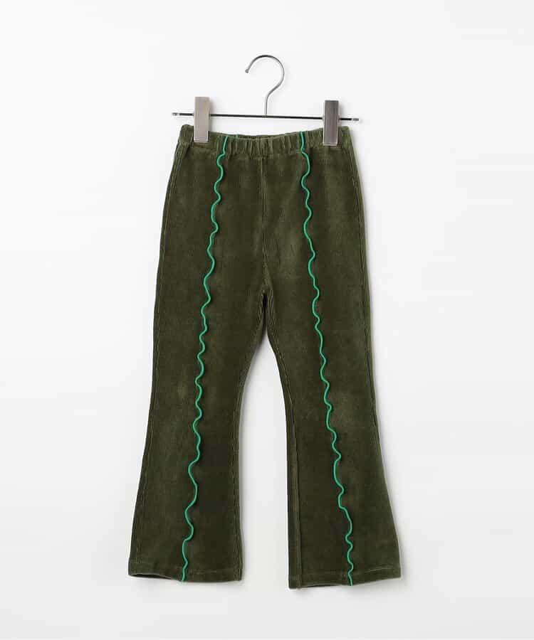 拼色波浪邊彈力針織燈芯絨褲