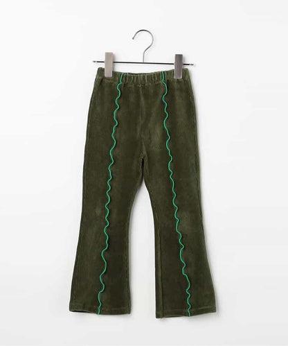 拼色波浪邊彈力針織燈芯絨褲