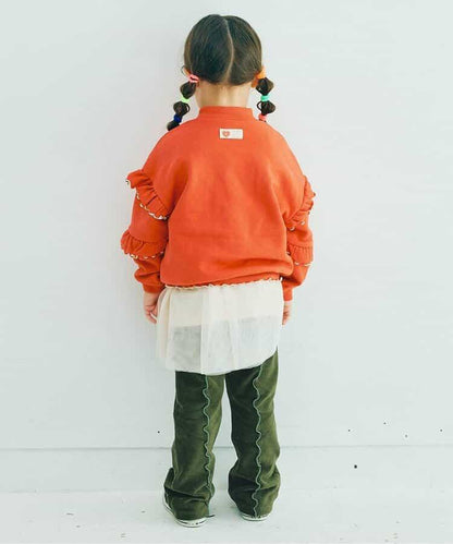 拼色波浪邊彈力針織燈芯絨褲