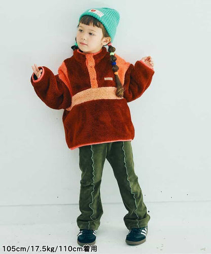 拼色波浪邊彈力針織燈芯絨褲