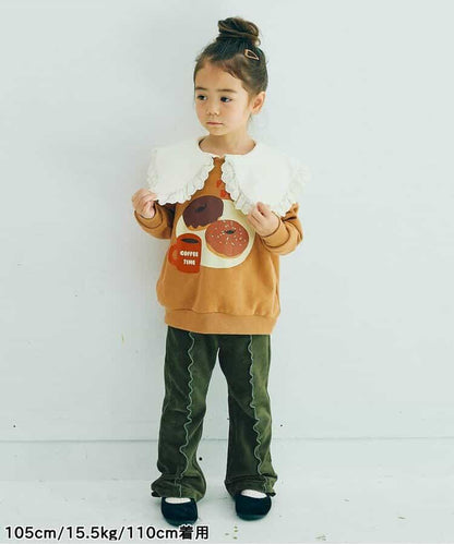 拼色波浪邊彈力針織燈芯絨褲