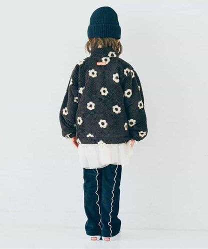 拼色波浪邊彈力針織燈芯絨褲