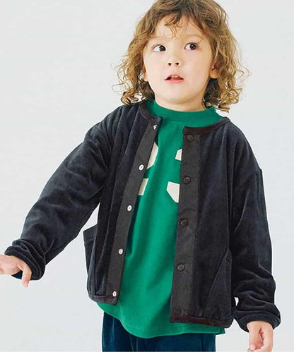 天鵝絨觸感柔軟絨毛抓絨按扣開衫