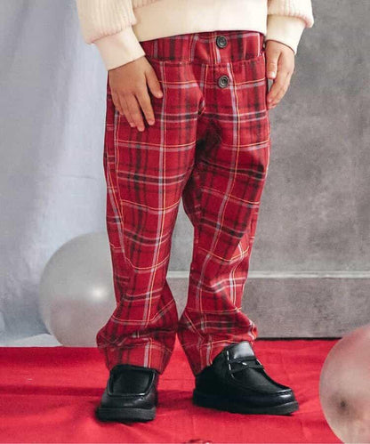 【リンク】前扣格紋長褲 10分丈