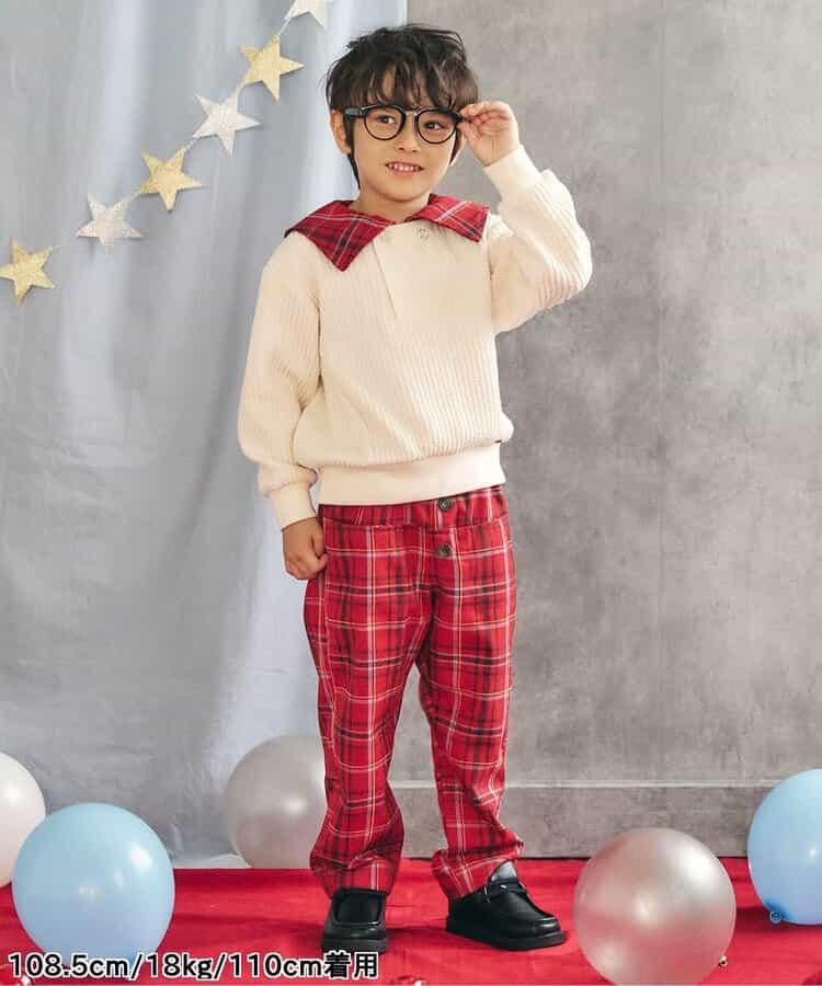 【リンク】前扣格紋長褲 10分丈