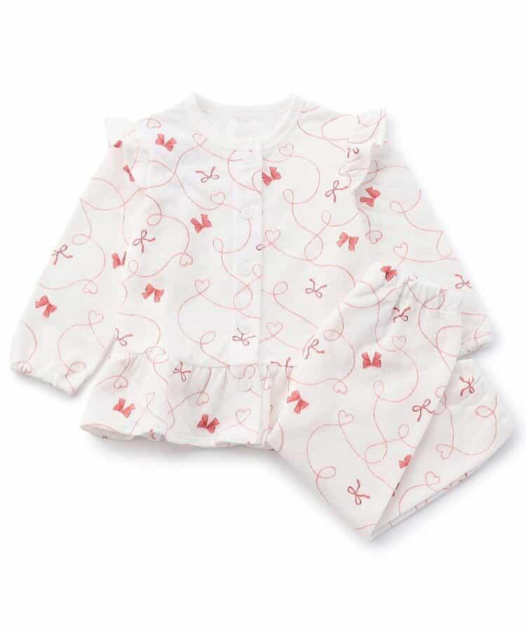 蝴蝶結圖案針織絎縫荷葉邊家居服