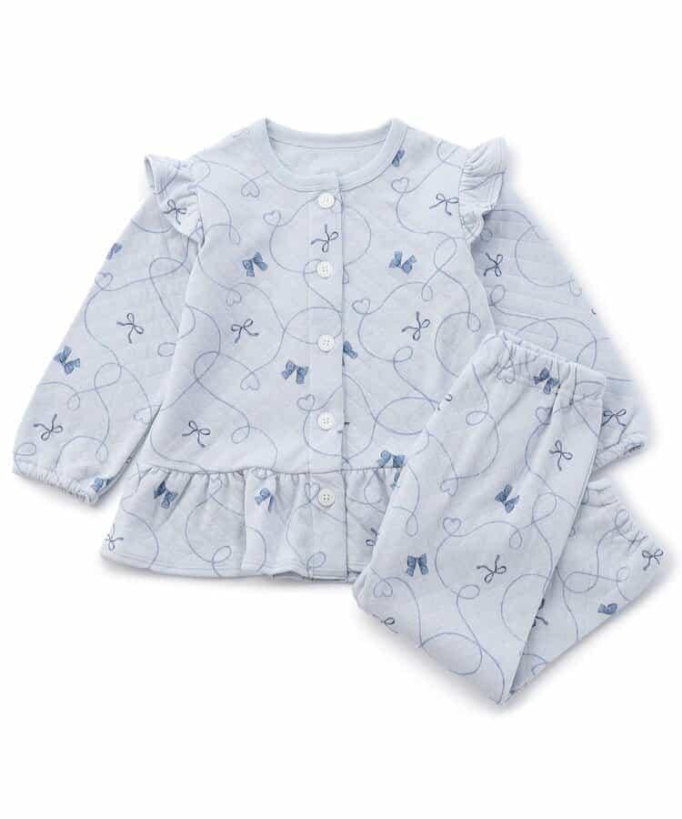 蝴蝶結圖案針織絎縫荷葉邊家居服