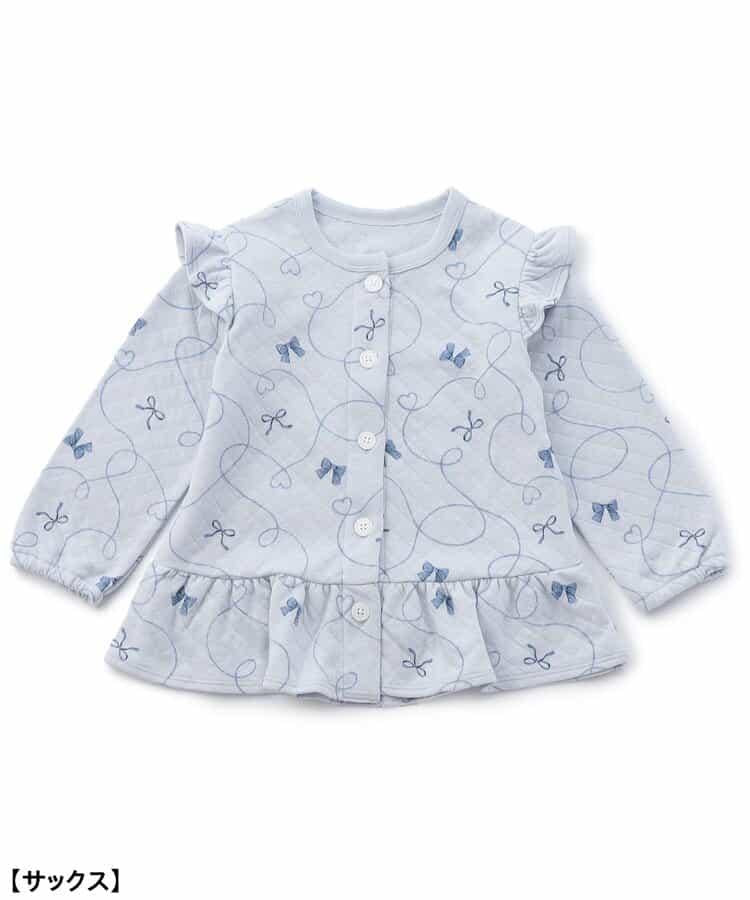 蝴蝶結圖案針織絎縫荷葉邊家居服