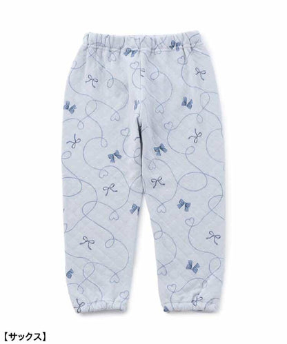 蝴蝶結圖案針織絎縫荷葉邊家居服