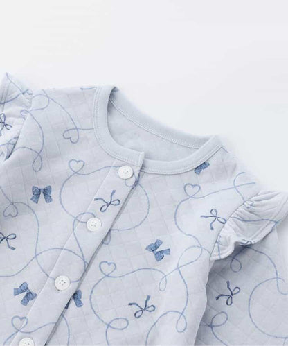 蝴蝶結圖案針織絎縫荷葉邊家居服