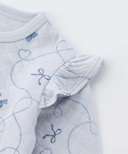 蝴蝶結圖案針織絎縫荷葉邊家居服