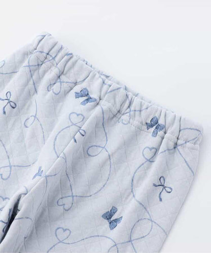 蝴蝶結圖案針織絎縫荷葉邊家居服