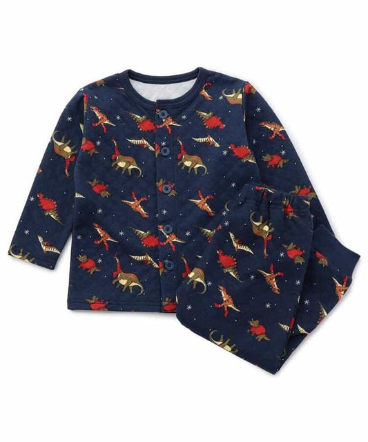 冬季恐龍圖案針織絎縫睡衣