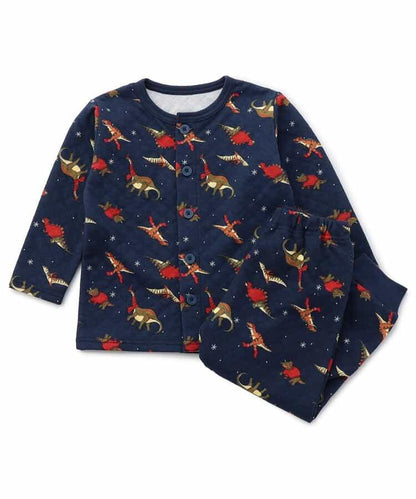 冬季恐龍圖案針織絎縫睡衣