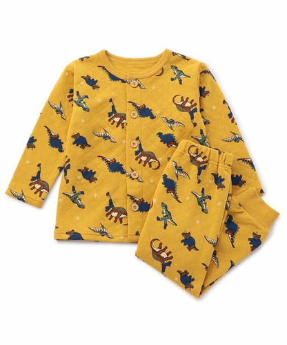 冬季恐龍圖案針織絎縫睡衣