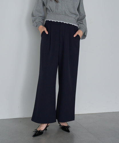 【RAY CASSIN】帶荷葉邊腰帶寬鬆休閒長褲