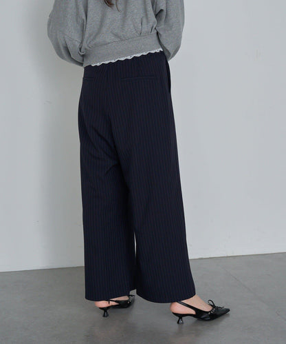 【RAY CASSIN】帶荷葉邊腰帶寬鬆休閒長褲