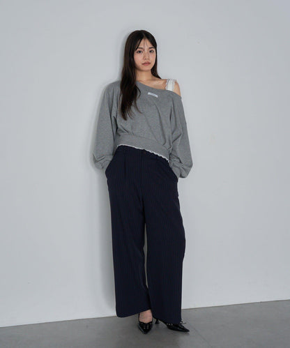 【RAY CASSIN】帶荷葉邊腰帶寬鬆休閒長褲