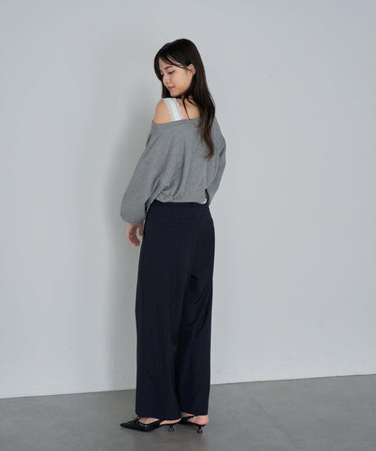 【RAY CASSIN】帶荷葉邊腰帶寬鬆休閒長褲