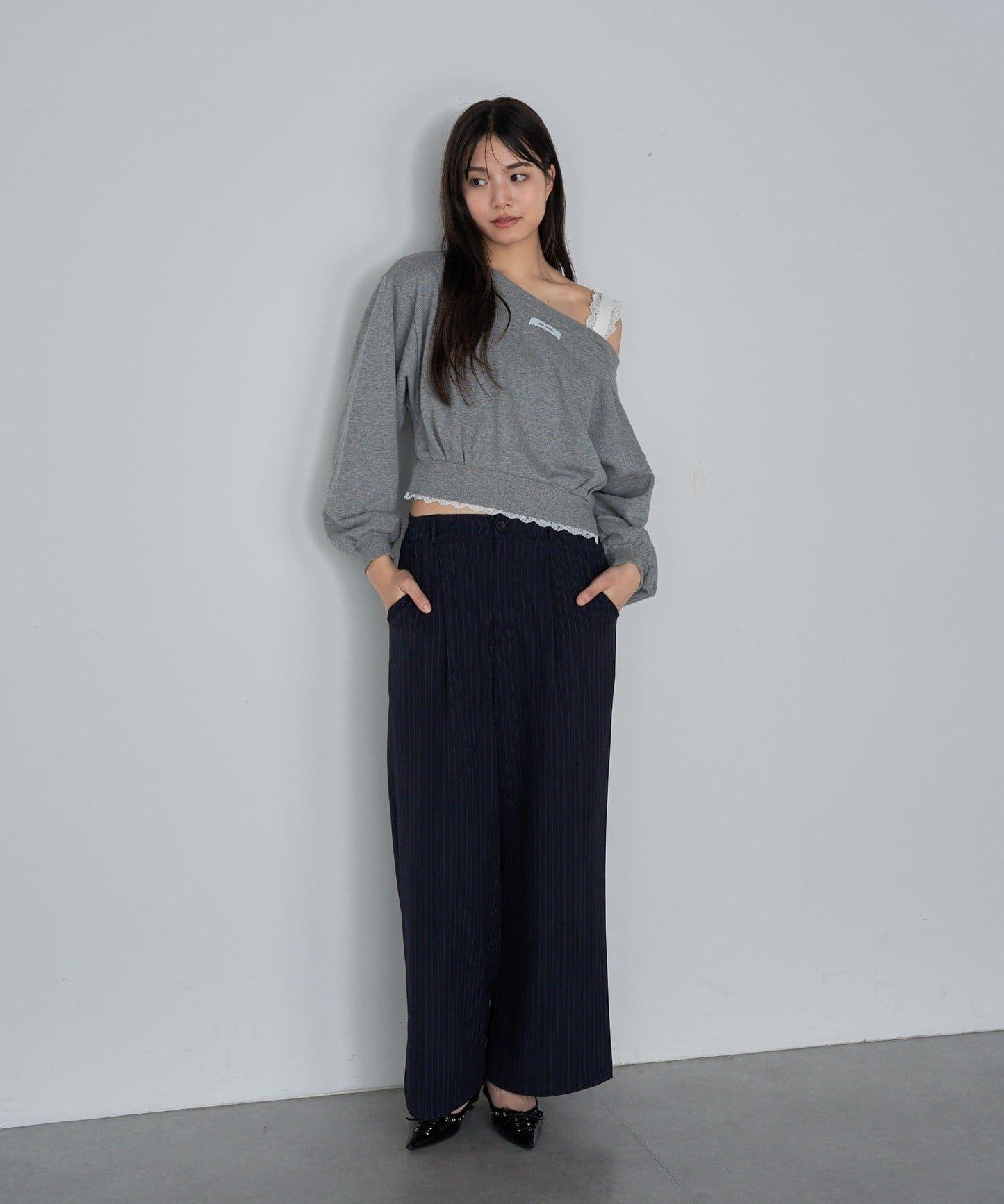 【RAY CASSIN】帶荷葉邊腰帶寬鬆休閒長褲