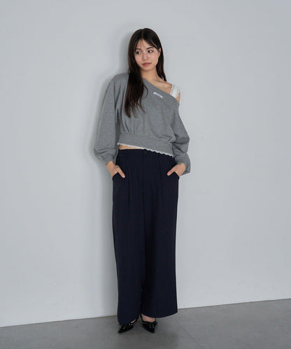 【RAY CASSIN】帶荷葉邊腰帶寬鬆休閒長褲