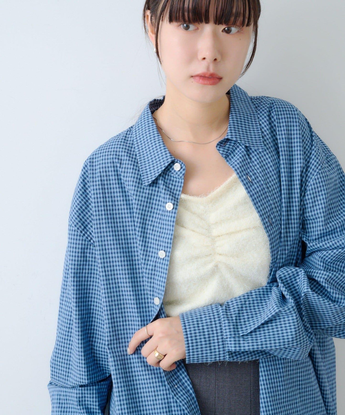 【Kastane】短款格子襯衫