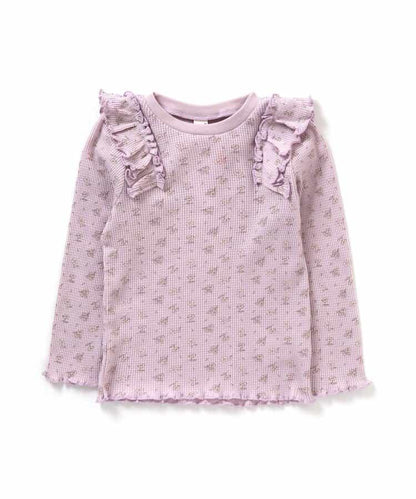 肩部荷葉邊華夫格T恤