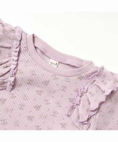 肩部荷葉邊華夫格T恤