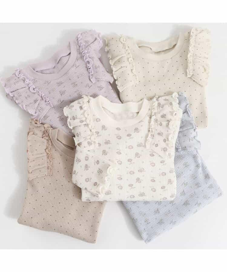 肩部荷葉邊華夫格T恤