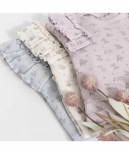 肩部荷葉邊華夫格T恤