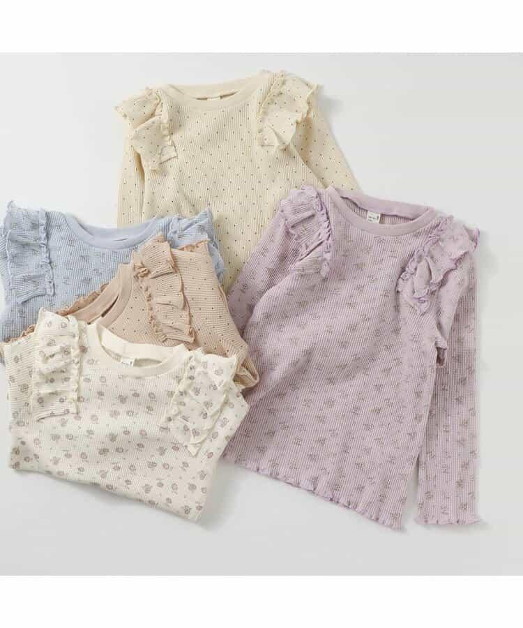 肩部荷葉邊華夫格T恤