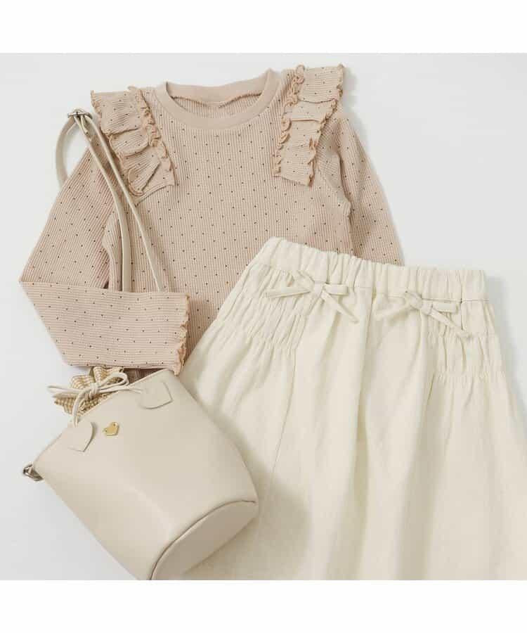 肩部荷葉邊華夫格T恤