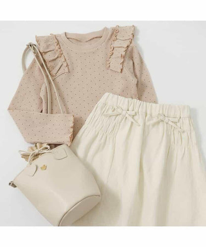 肩部荷葉邊華夫格T恤