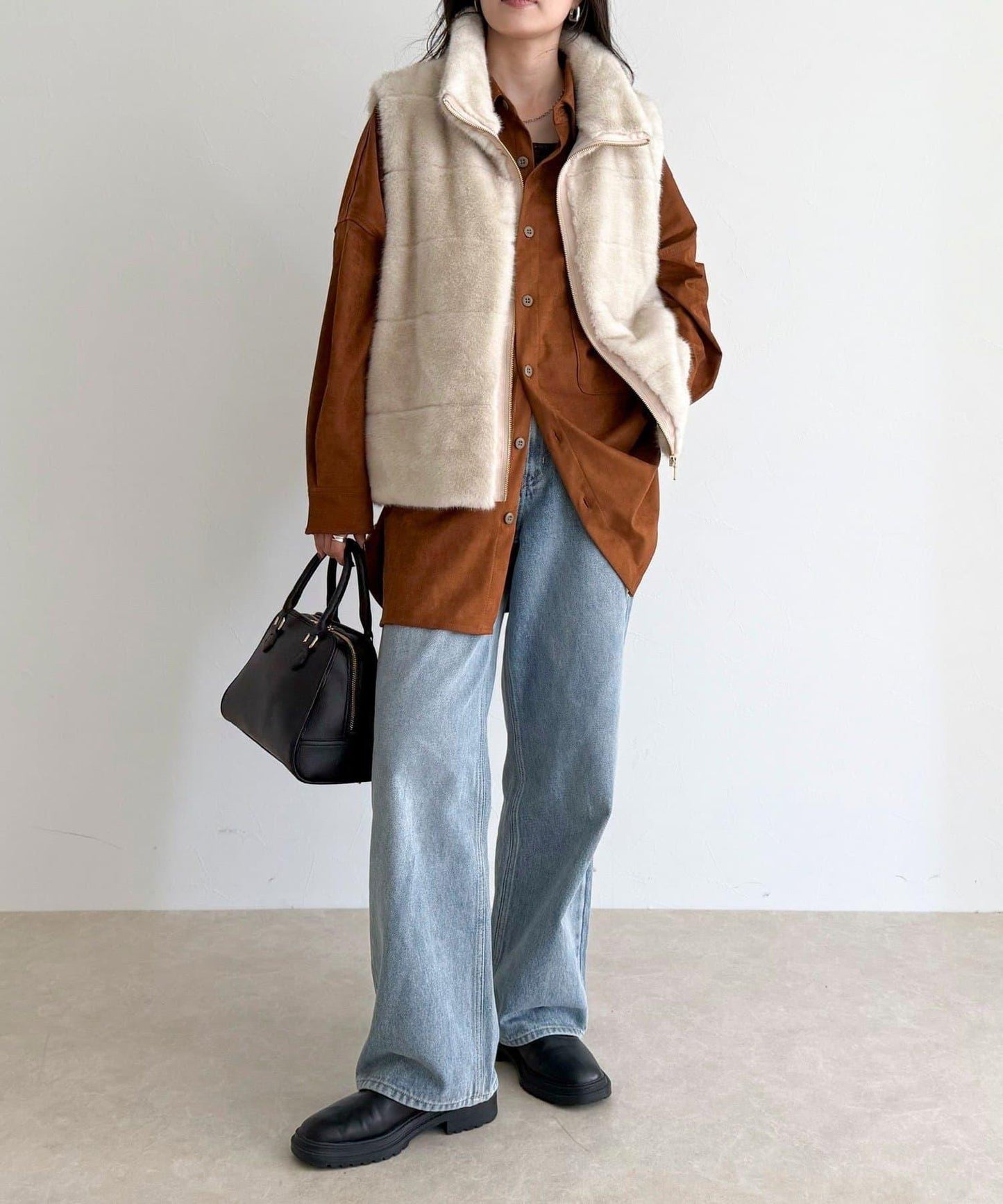 條紋絎縫毛絨馬甲